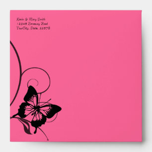 Black and Hot Pink Butterfly Envelope