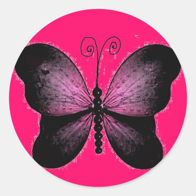 Black and Hot Pink Butterfly Sticker (Front)