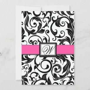 Black and Hot Pink Damask Wedding Invitations