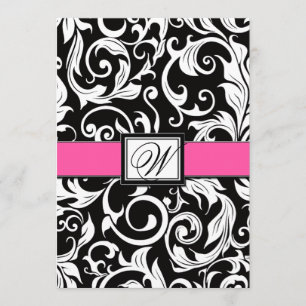 Black and Hot Pink Damask Wedding Invitations