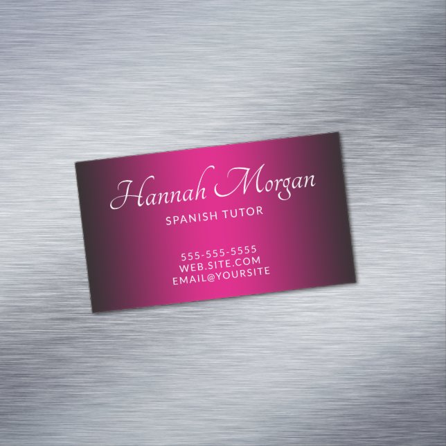 Black and Hot Pink Elegant Ombre Magnetic Business Card (In Situ)