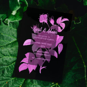 Black and Hot Pink Floral Rose Wedding Invitation 