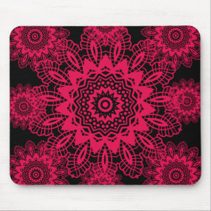 Black and Hot Pink Fuchsia Lace Snowflake Design Mouse Mat