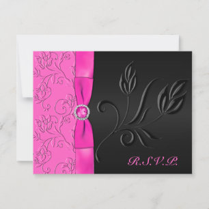 Black and Hot Pink Jewelled RSVP Card