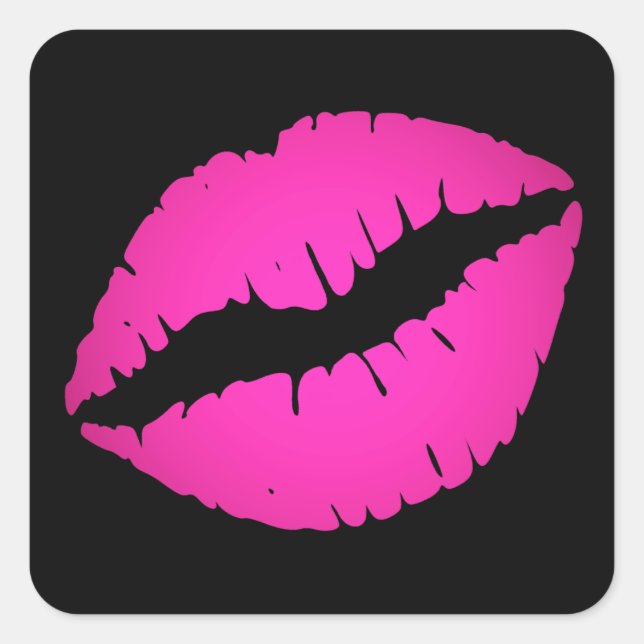 Black and Hot Pink Kiss Print Square Sticker (Front)