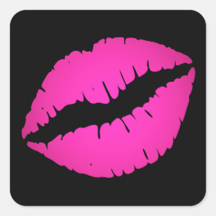 Black and Hot Pink Kiss Print Square Sticker
