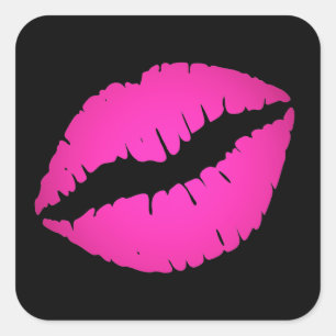 Black and Hot Pink Kiss Square Sticker