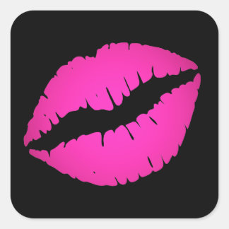 Black and Hot Pink Kiss Square Sticker