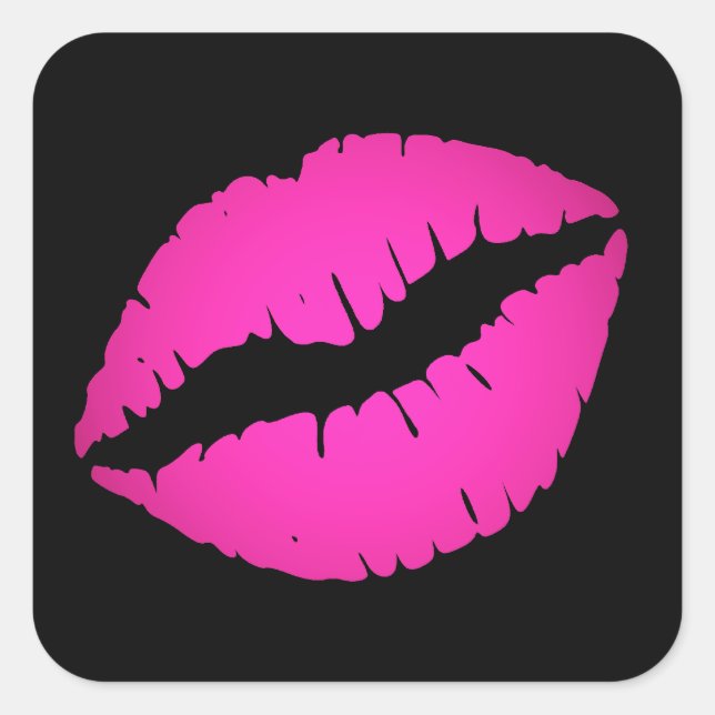 Black and Hot Pink Kiss Square Sticker (Front)