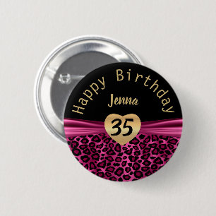 Black and Hot Pink Leopard Spots Birthday Design 6 Cm Round Badge