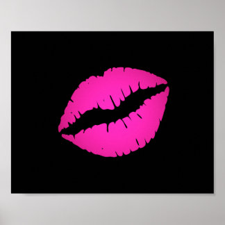 Black and Hot Pink Lipstick Kiss Poster