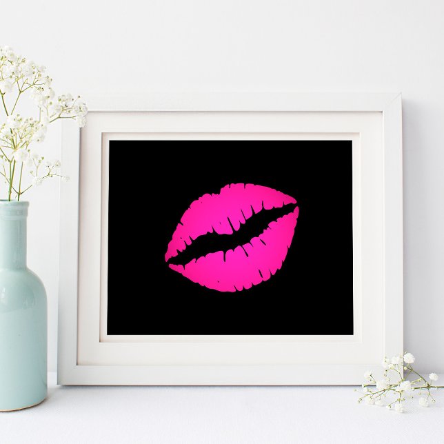 Black and Hot Pink Lipstick Kiss Poster (Black and Hot Pink Lipstick Kiss Poster)