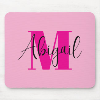 Black and Hot Pink Modern Monogram Mouse Mat