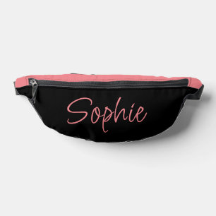 Black and Hot Pink Name Typography Bum Bags