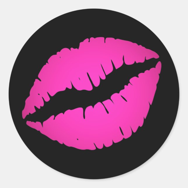 Black and Hot Pink Ombre Lipstick Kiss Classic Round Sticker (Front)