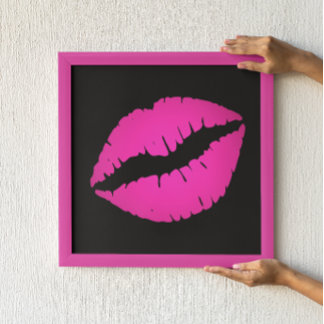 Black and Hot Pink Ombre Lipstick Kiss Poster