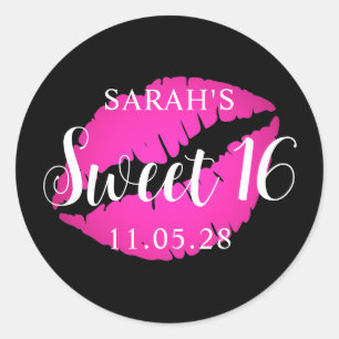 Black and Hot Pink Ombre Lipstick Sweet 16 Classic Round Sticker