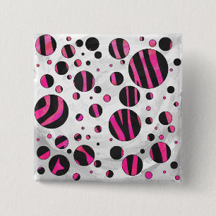 Black and Hot Pink Piloka Dot Zebra 15 Cm Square Badge