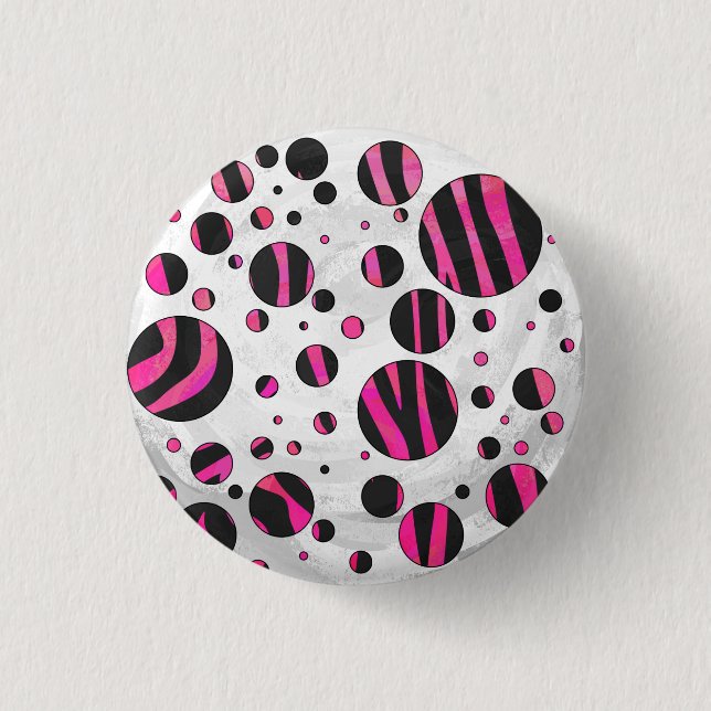 Black and Hot Pink Piloka Dot Zebra 3 Cm Round Badge (Front)