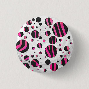 Black and Hot Pink Piloka Dot Zebra 3 Cm Round Badge