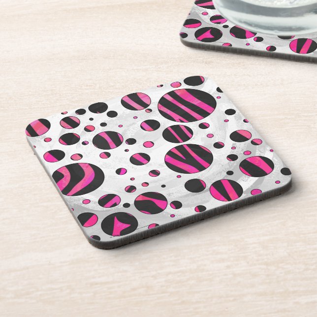 Black and Hot Pink Piloka Dot Zebra Coaster (Left Side)