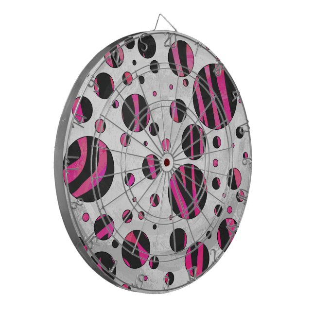 Black and Hot Pink Piloka Dot Zebra Dartboard (Front Left)