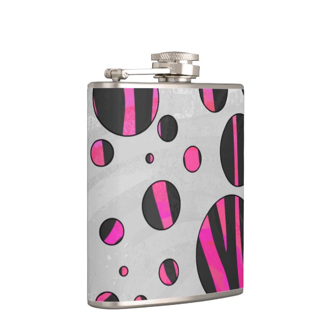 Black and Hot Pink Piloka Dot Zebra Hip Flask (Right)