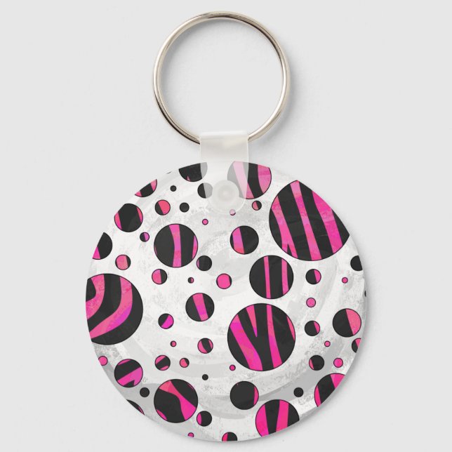 Black and Hot Pink Piloka Dot Zebra Key Ring (Front)