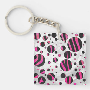 Black and Hot Pink Piloka Dot Zebra Key Ring