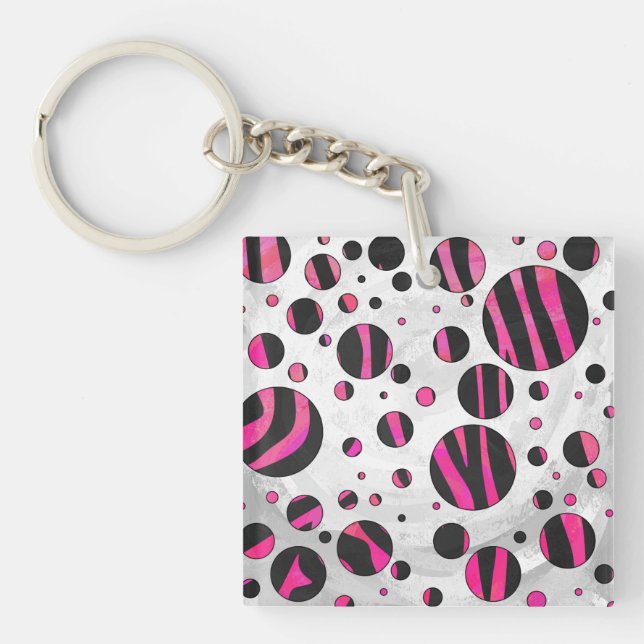 Black and Hot Pink Piloka Dot Zebra Key Ring (Front)