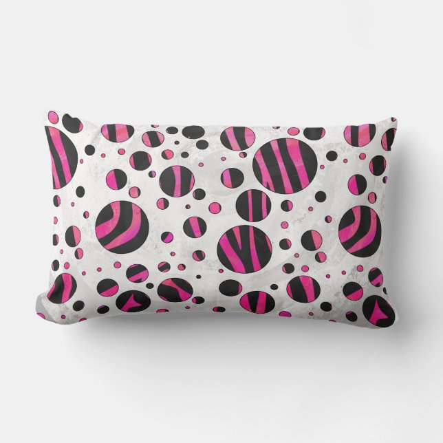 Black and Hot Pink Piloka Dot Zebra Lumbar Cushion (Front)
