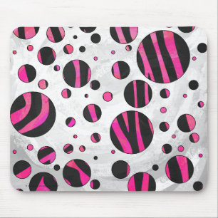 Black and Hot Pink Piloka Dot Zebra Mouse Mat