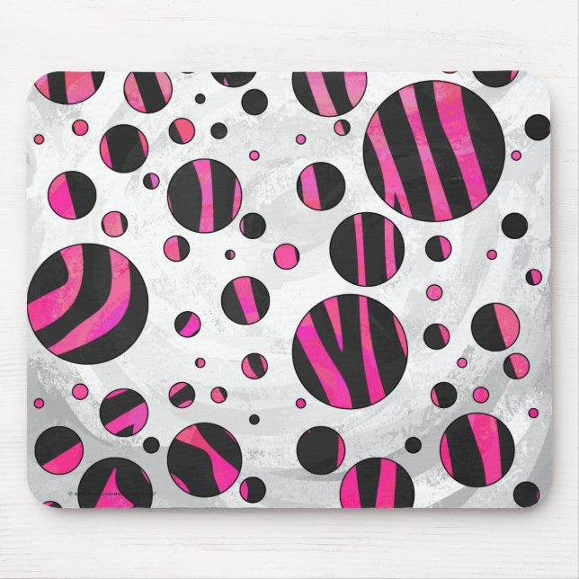 Black and Hot Pink Piloka Dot Zebra Mouse Mat (Front)