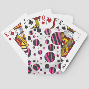 Black and Hot Pink Piloka Dot Zebra Playing Cards