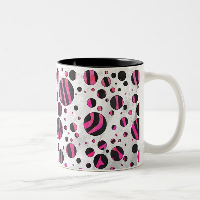 Black and Hot Pink Piloka Dot Zebra Two-Tone Coffee Mug (Right)
