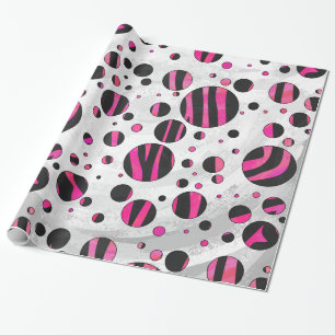 Black and Hot Pink Piloka Dot Zebra Wrapping Paper