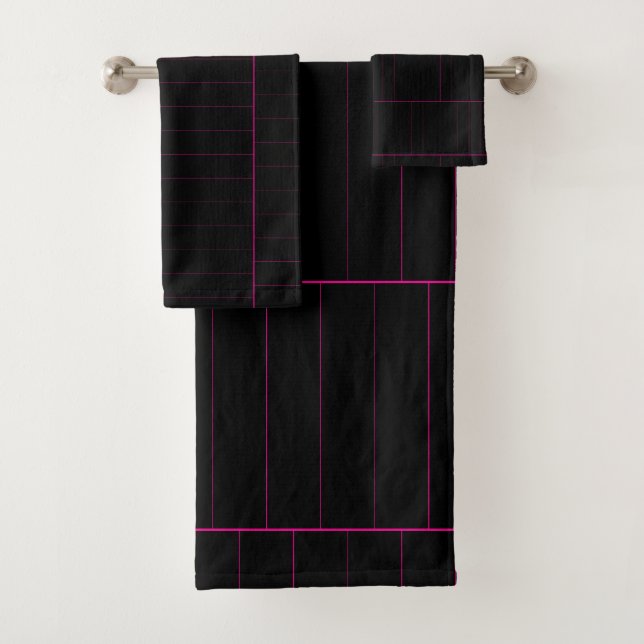 Black And Hot Pink Pin Stripe  Bath Towel Set (Insitu)