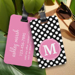 Black and Hot Pink Polka Dots Custom Monogram Luggage Tag<br><div class="desc">A preppy pattern with a classic single monogram. Cute and girly,  this retro design is perfect for any woman.</div>