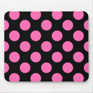 Black and Hot Pink Polka Dots Mouse Mat