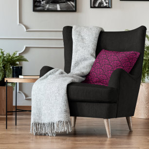 Black and Hot Pink Rose Floral Damask Cushion