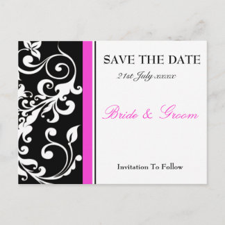 Black And Hot Pink Save The Date Announcement Postcard