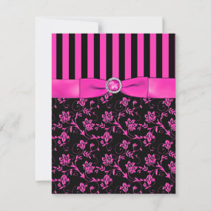 Black and Hot-Pink Striped and Jewelled RSVP Card