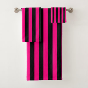 Black And Hot Pink Vertical Stripe Bath Towel Set