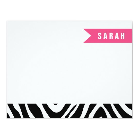 Black and Hot Pink Zebra Stripes Flat Note Cards