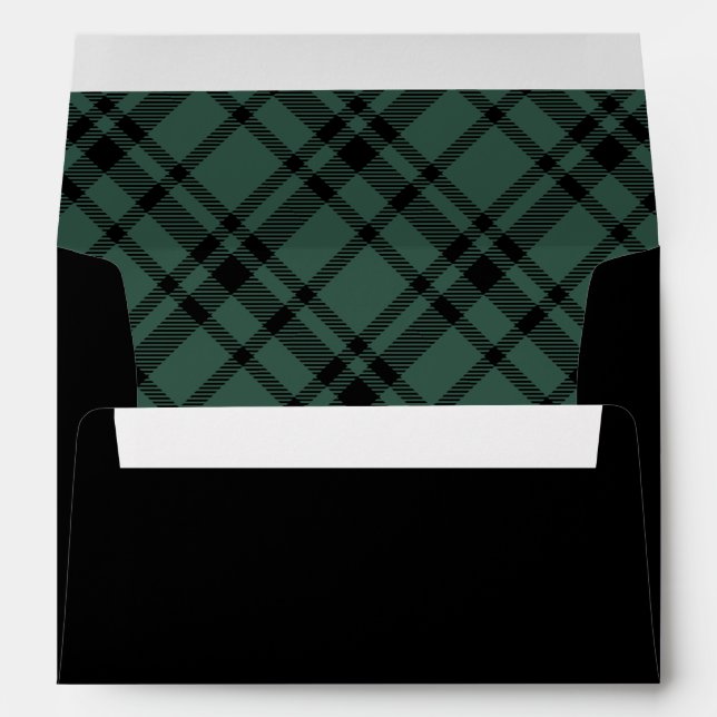 Black and Hunter Green Tartan Plaid Holiday Envelope (Back (Bottom))