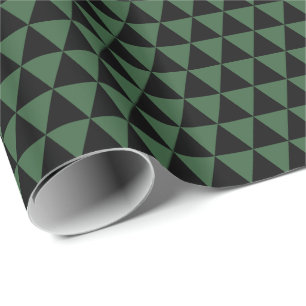 Black and Hunter Green Triangles Wrapping Paper
