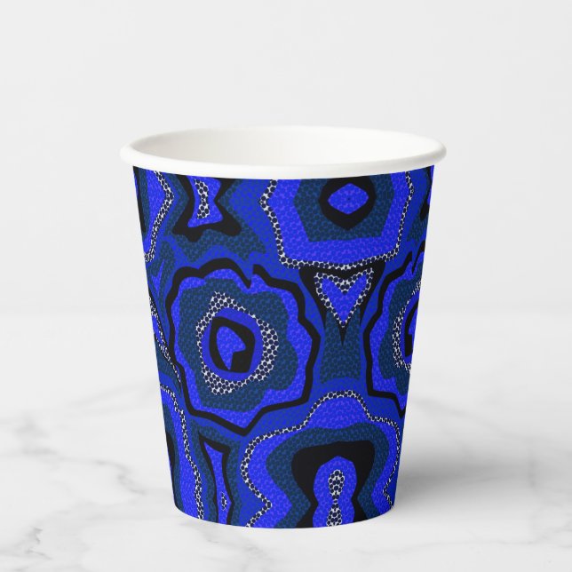 Black and indigo blue abstract pattern. paper cups (Front)