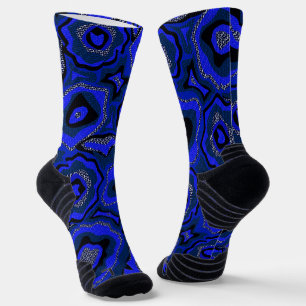 Black and indigo blue abstract pattern. socks