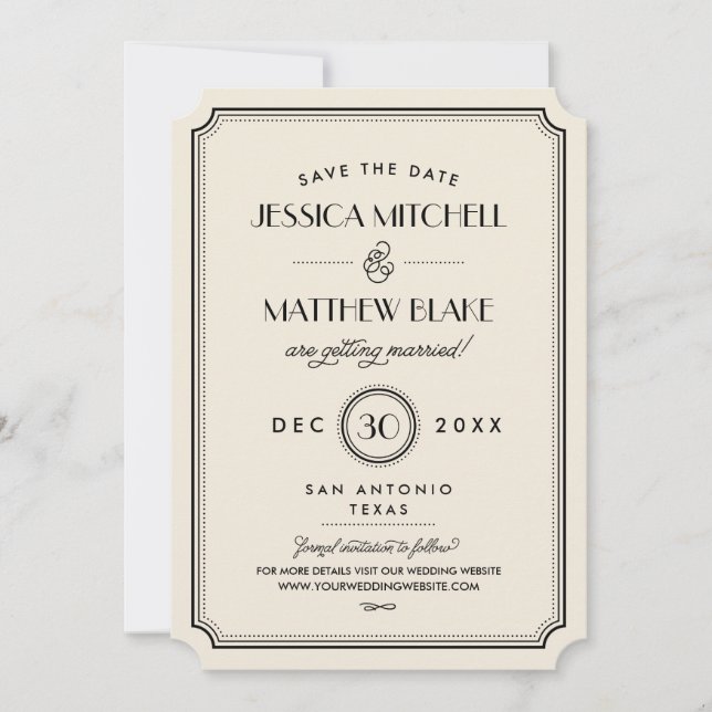 Black and Ivory Art Deco Monogram Save the Date (Front)