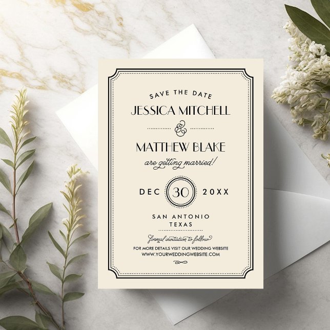 Black and Ivory Art Deco Save the Date (Creator Uploaded)